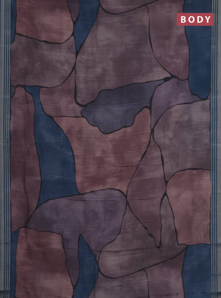 Semi tussar saree jamun shade and peacock blue with allover prints and zari woven border