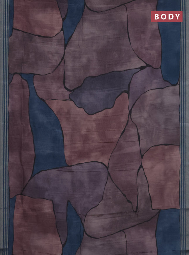 Semi tussar saree jamun shade and peacock blue with allover prints and zari woven border