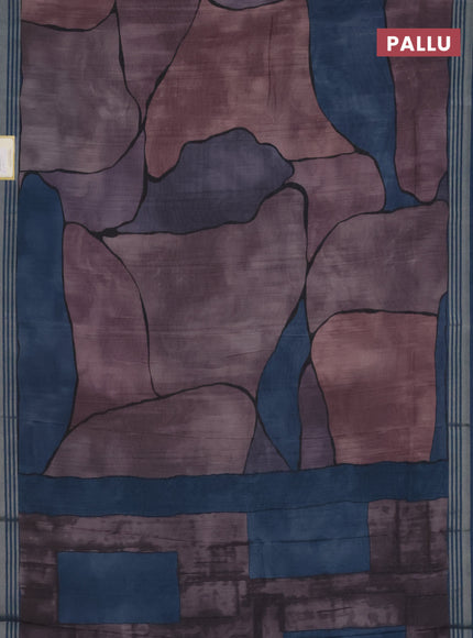 Semi tussar saree jamun shade and peacock blue with allover prints and zari woven border