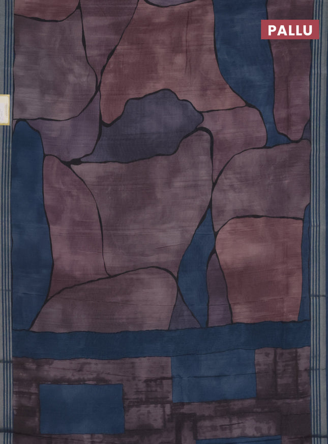 Semi tussar saree jamun shade and peacock blue with allover prints and zari woven border