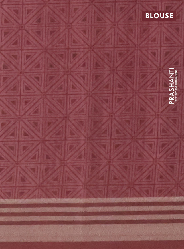 Semi tussar saree beige and maroon shade with allover geometric prints and zari woven border