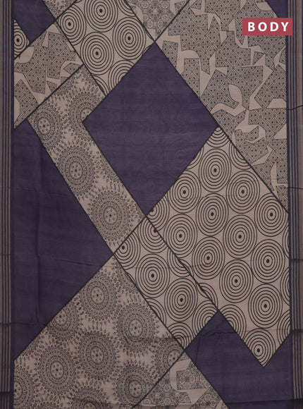 Semi tussar saree beige and jamun shade with allover geometric prints and zari woven border