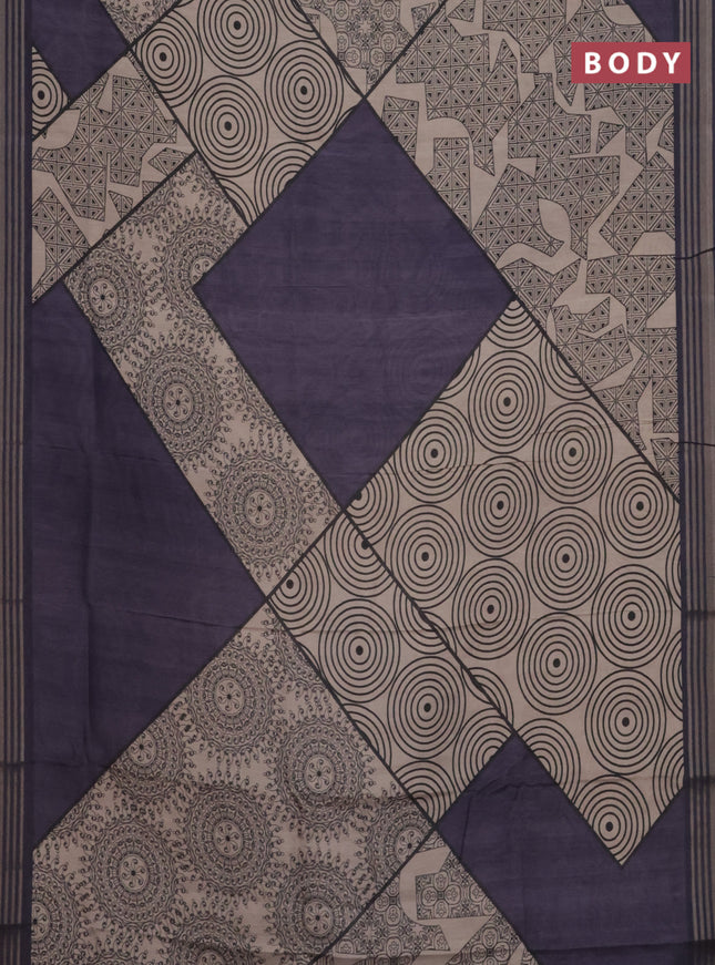 Semi tussar saree beige and jamun shade with allover geometric prints and zari woven border