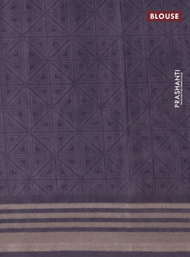 Semi tussar saree beige and jamun shade with allover geometric prints and zari woven border