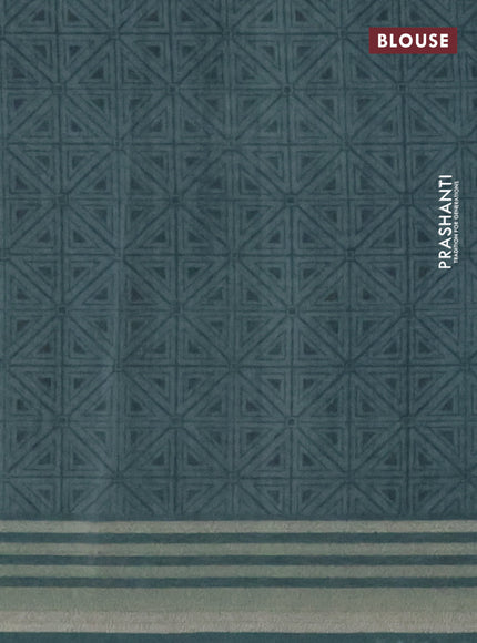 Semi tussar saree beige and teal green with allover geometric prints and zari woven border