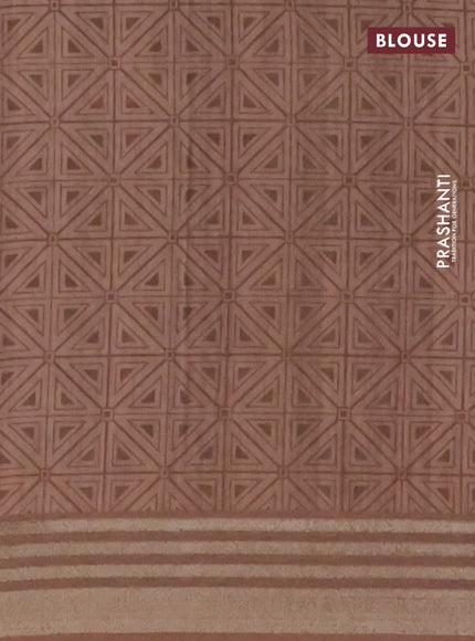 Semi tussar saree beige and brown with allover geometric prints and zari woven border