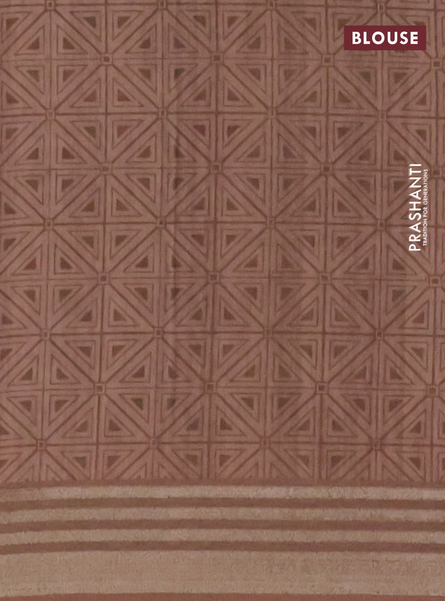 Semi tussar saree beige and brown with allover geometric prints and zari woven border