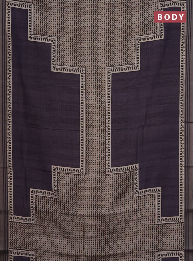 Semi tussar saree jamun shade with allover prints and zari woven border