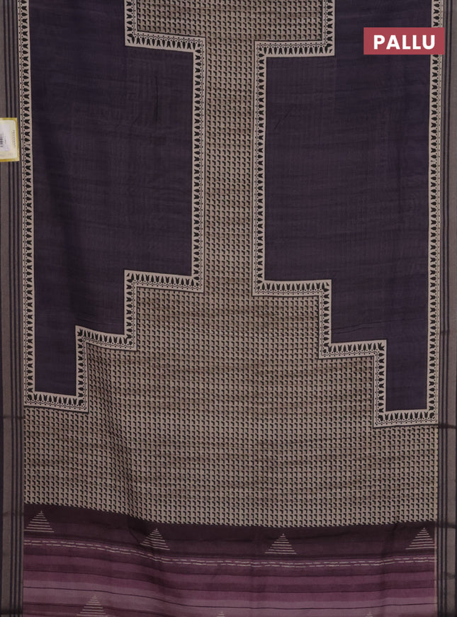 Semi tussar saree jamun shade with allover prints and zari woven border