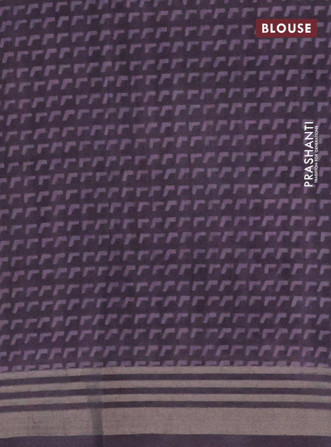 Semi tussar saree jamun shade with allover prints and zari woven border