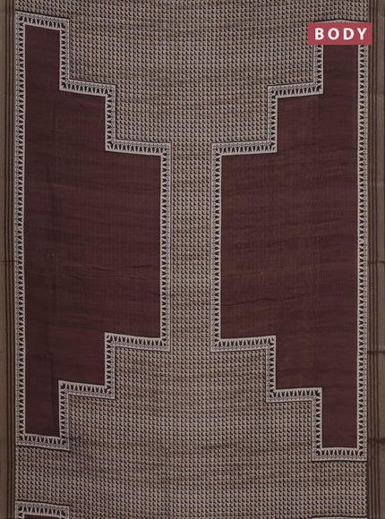 Semi tussar saree brown shade with allover prints and zari woven border
