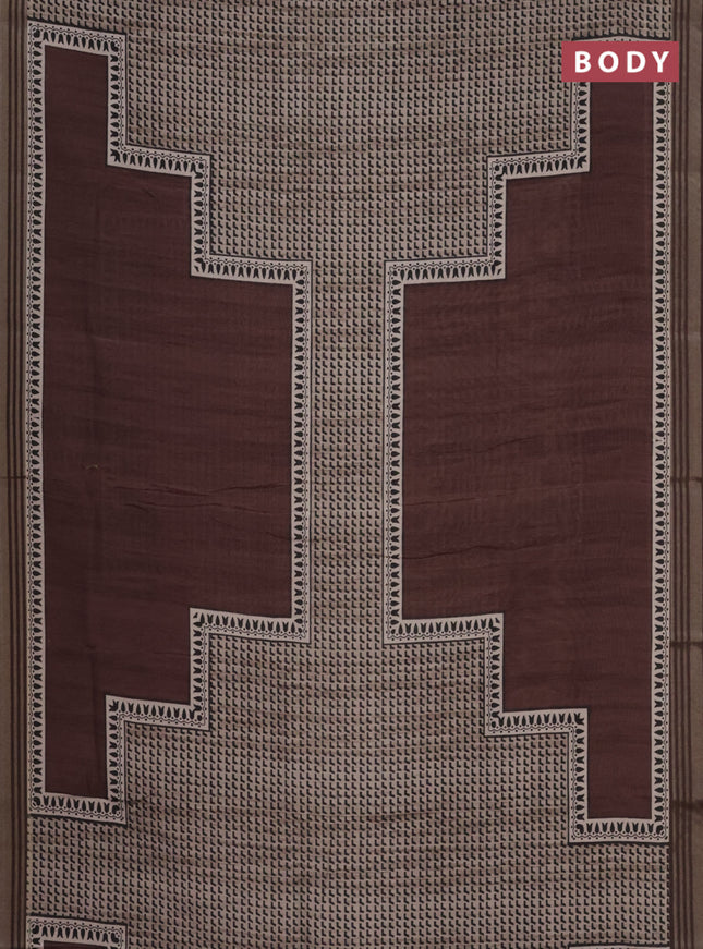Semi tussar saree brown shade with allover prints and zari woven border
