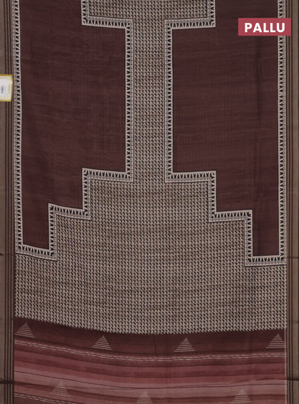 Semi tussar saree brown shade with allover prints and zari woven border