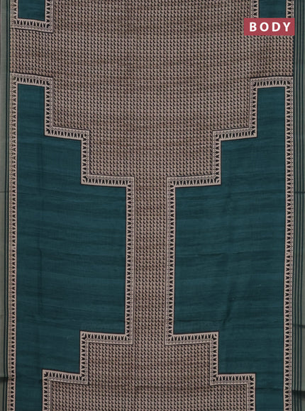 Semi tussar saree peacock green with allover prints and zari woven border