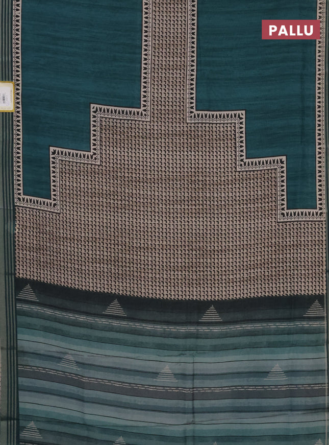 Semi tussar saree peacock green with allover prints and zari woven border