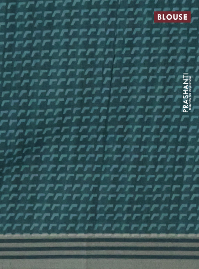 Semi tussar saree peacock green with allover prints and zari woven border