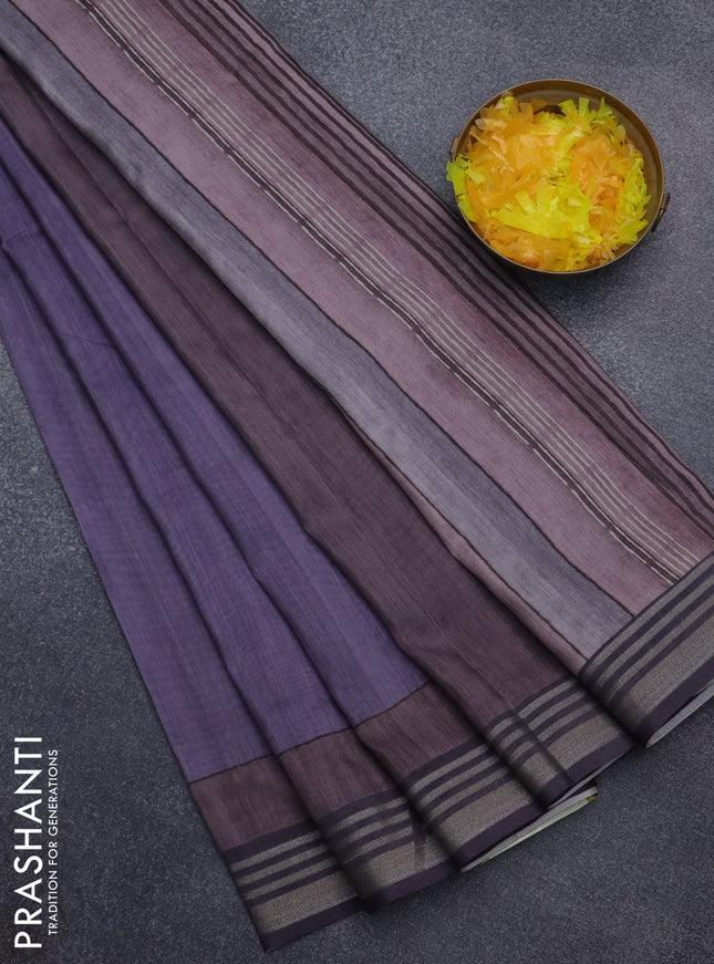Semi tussar saree jamun shade with allover prints and zari woven border