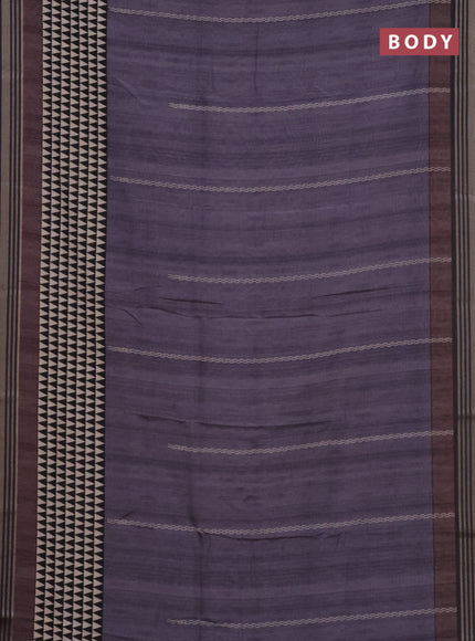 Semi tussar saree jamun shade with allover prints and zari woven border