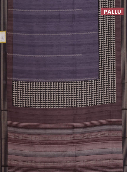Semi tussar saree jamun shade with allover prints and zari woven border