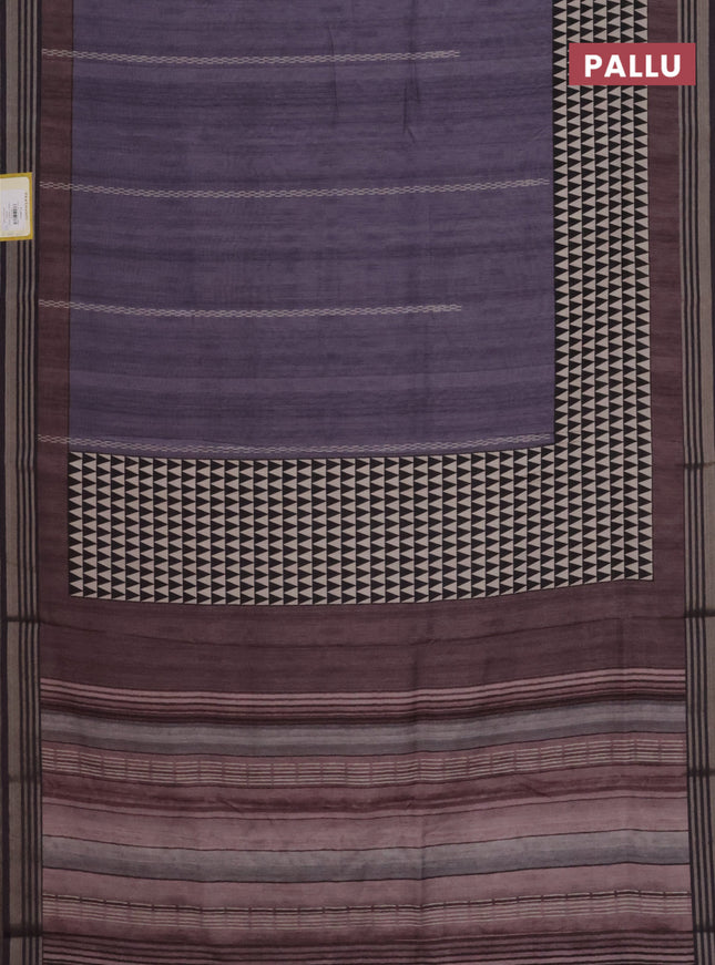 Semi tussar saree jamun shade with allover prints and zari woven border