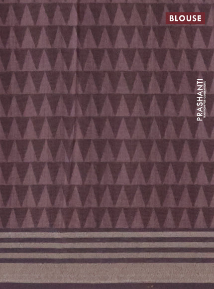 Semi tussar saree jamun shade with allover prints and zari woven border