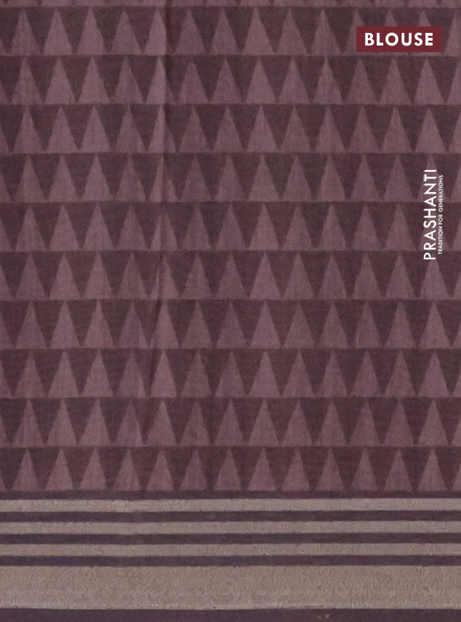 Semi tussar saree jamun shade with allover prints and zari woven border