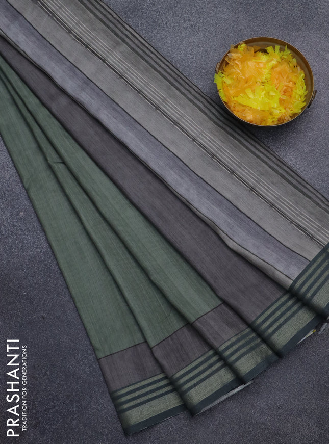 Semi tussar saree sap green with allover prints and zari woven border