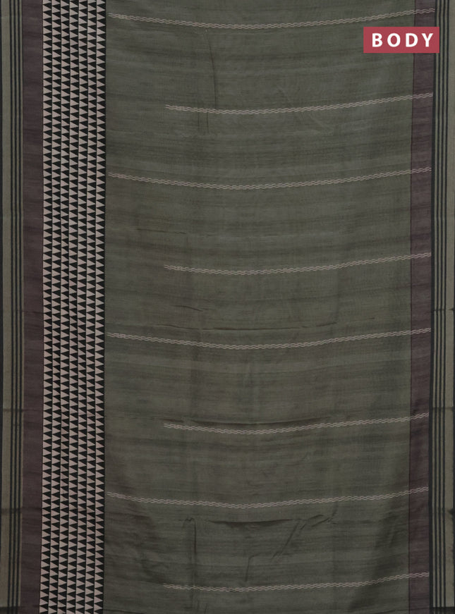 Semi tussar saree sap green with allover prints and zari woven border