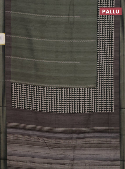 Semi tussar saree sap green with allover prints and zari woven border