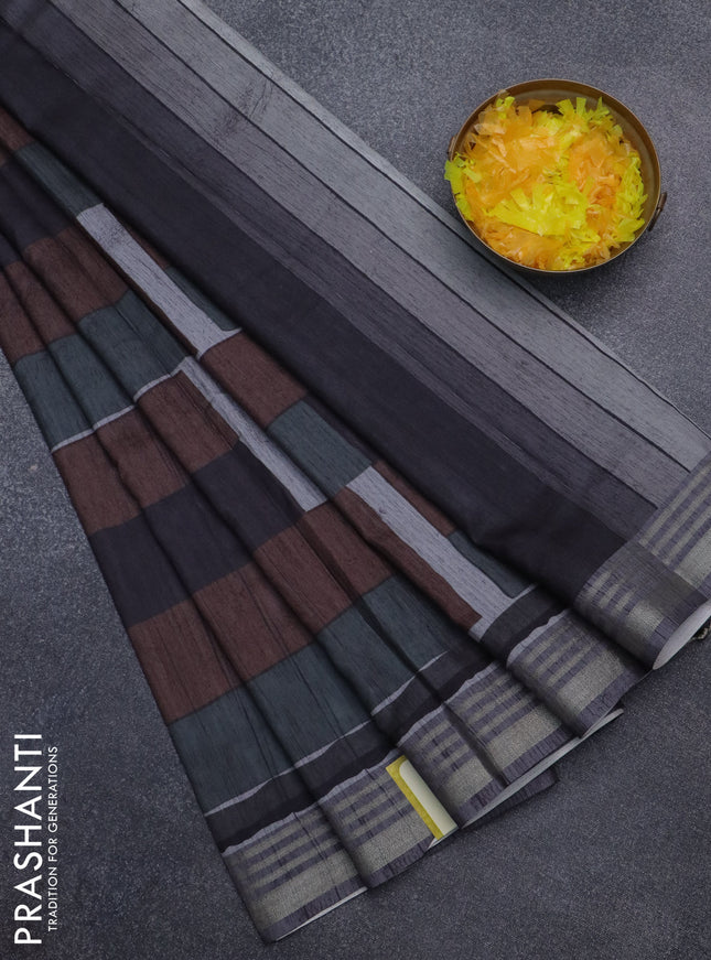 Semi tussar saree multicolour with allover prints and zari woven border