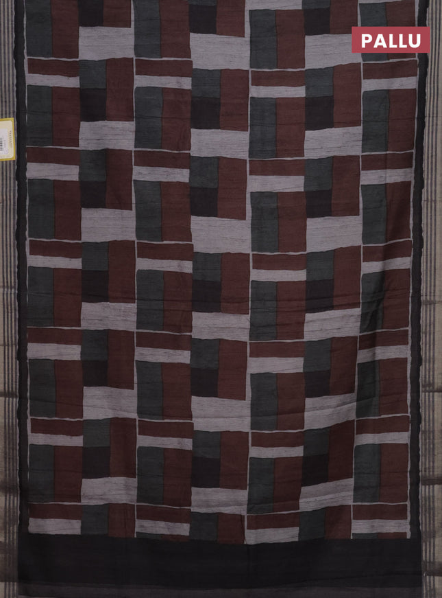 Semi tussar saree multicolour with allover prints and zari woven border