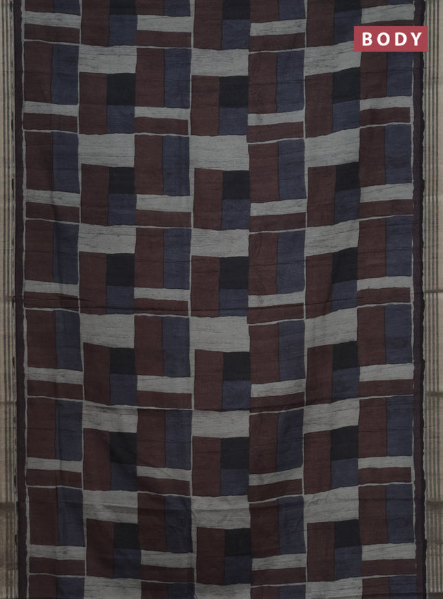 Semi tussar saree multicolour with allover prints and zari woven border