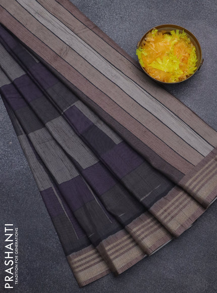 Semi tussar saree dark grey with allover prints and zari woven border