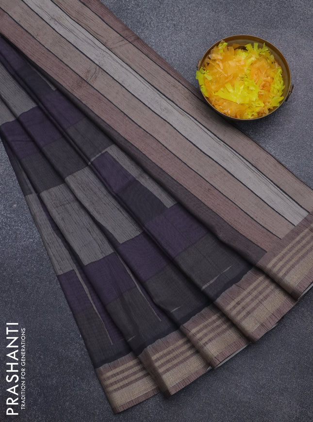 Semi tussar saree dark grey with allover prints and zari woven border