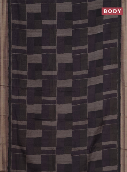 Semi tussar saree dark grey with allover prints and zari woven border
