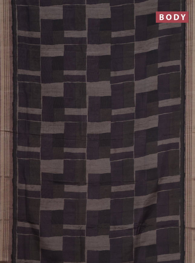 Semi tussar saree dark grey with allover prints and zari woven border