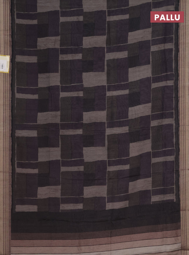 Semi tussar saree dark grey with allover prints and zari woven border