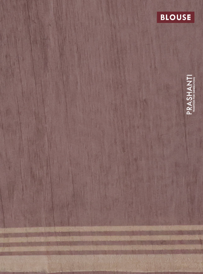 Semi tussar saree dark grey with allover prints and zari woven border