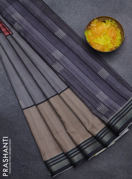 Semi tussar saree grey beige and elephant grey with allover prints and zari woven border