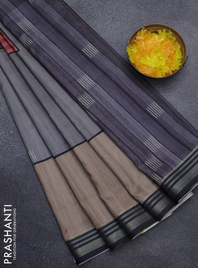 Semi tussar saree grey beige and elephant grey with allover prints and zari woven border