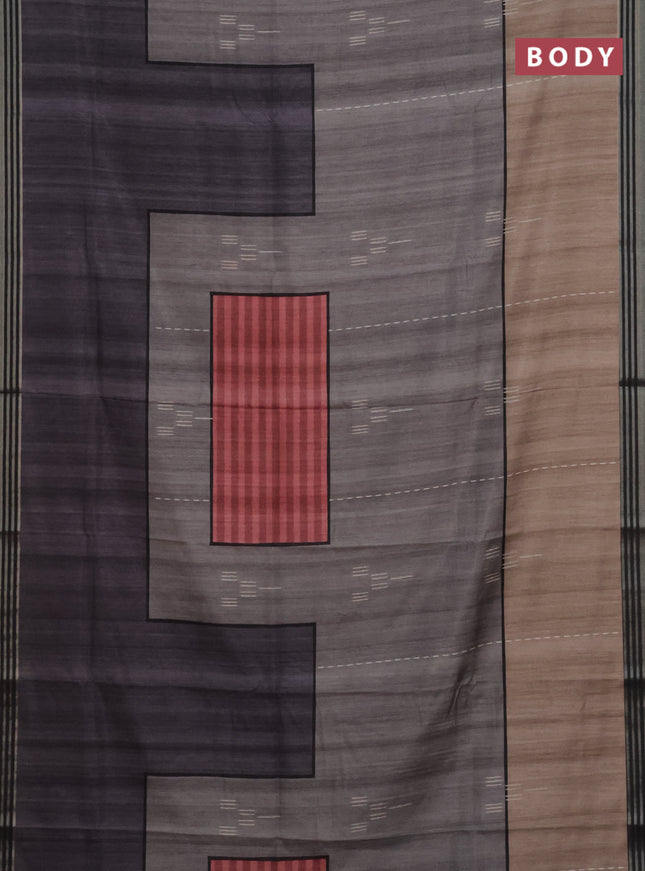 Semi tussar saree grey beige and elephant grey with allover prints and zari woven border