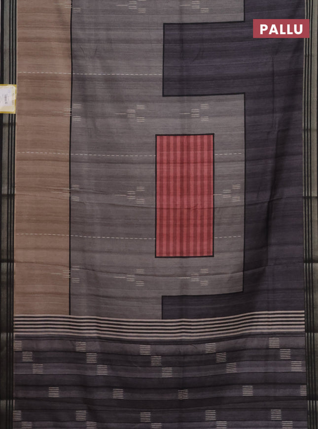 Semi tussar saree grey beige and elephant grey with allover prints and zari woven border