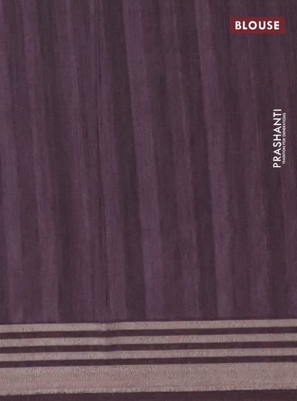 Semi tussar saree grey purple and jamun shade with allover prints and zari woven border