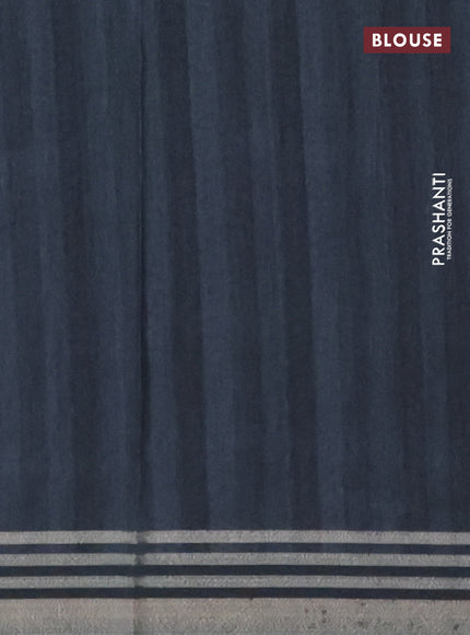 Semi tussar saree grey cs blue and dark blue with allover prints and zari woven border