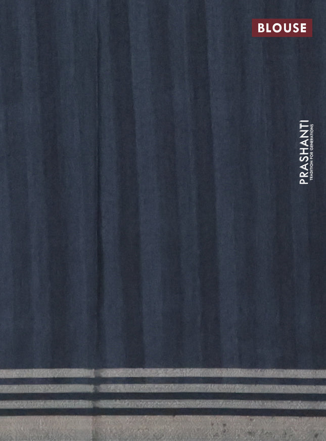 Semi tussar saree grey cs blue and dark blue with allover prints and zari woven border