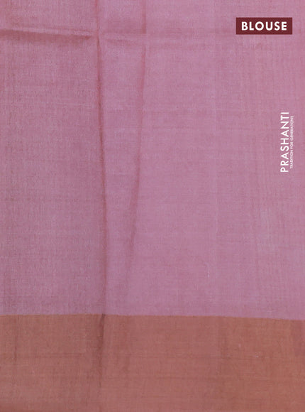 Pure tussar silk saree pastel pink with allover floral digital prints and zari woven border