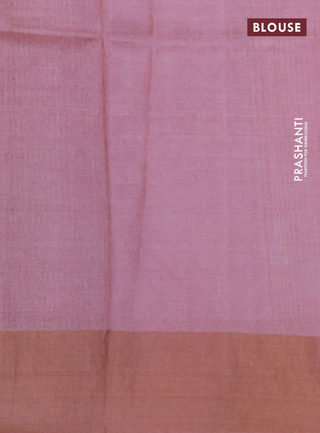 Pure tussar silk saree pastel pink with allover floral digital prints and zari woven border