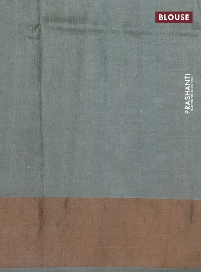 Pure tussar silk saree pastel green with allover floral digital prints and zari woven border