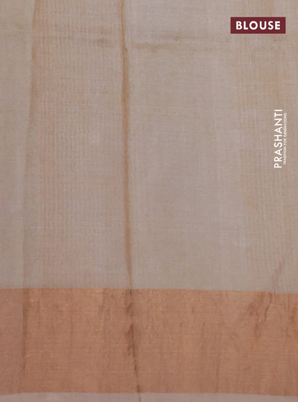 Pure tussar silk saree beige with allover floral digital prints and zari woven border