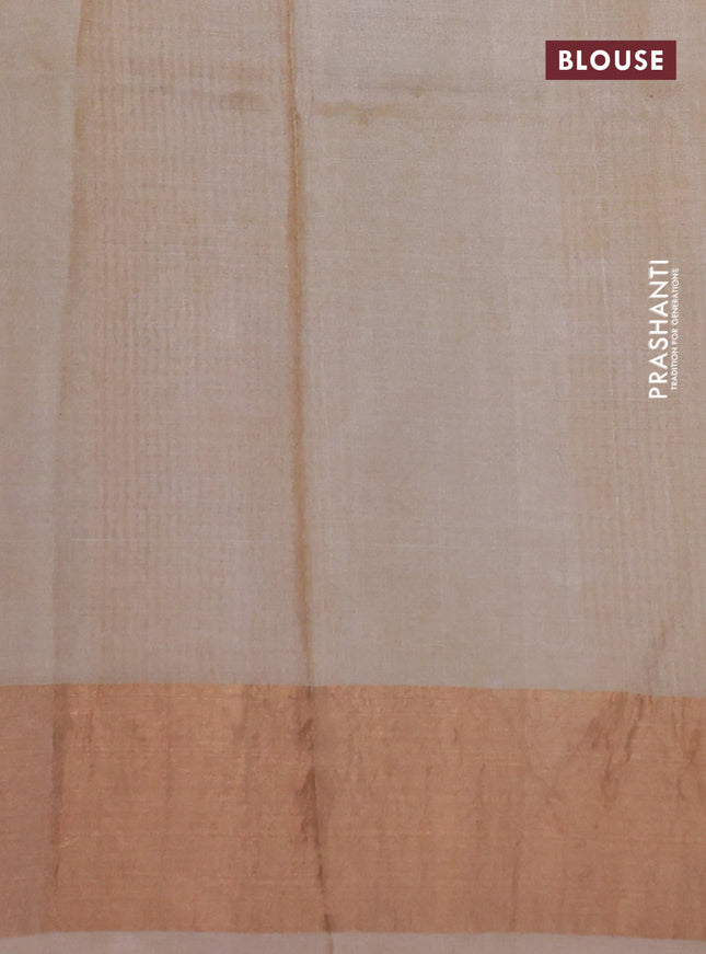 Pure tussar silk saree beige with allover floral digital prints and zari woven border